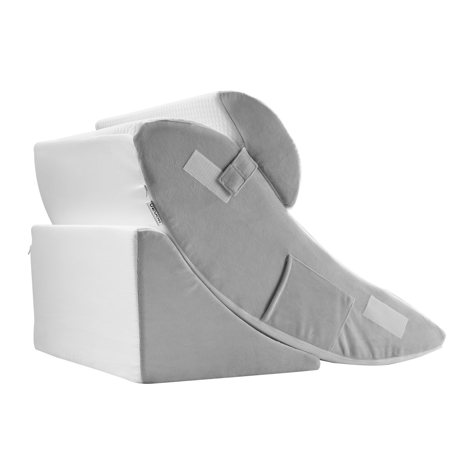 VEVOR Cuscino a Cuneo per Dormire, Set di 4, Cuscini Ortopedici Regolabili per Letto, Supporto per Gambe, Collo e Spalle, per Mal di Schiena, Reflusso Acido, Sollievo dal Russare, Bianco/Grigio