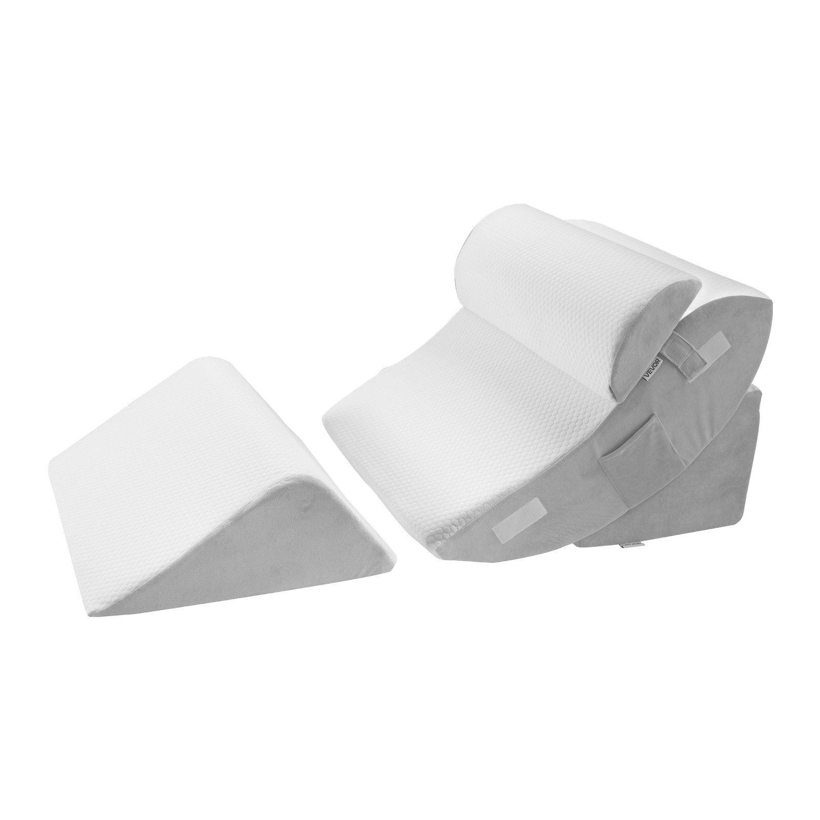 VEVOR Cuscino a Cuneo per Dormire, Set di 4, Cuscini Ortopedici Regolabili per Letto, Supporto per Gambe, Collo e Spalle, per Mal di Schiena, Reflusso Acido, Sollievo dal Russare, Bianco/Grigio