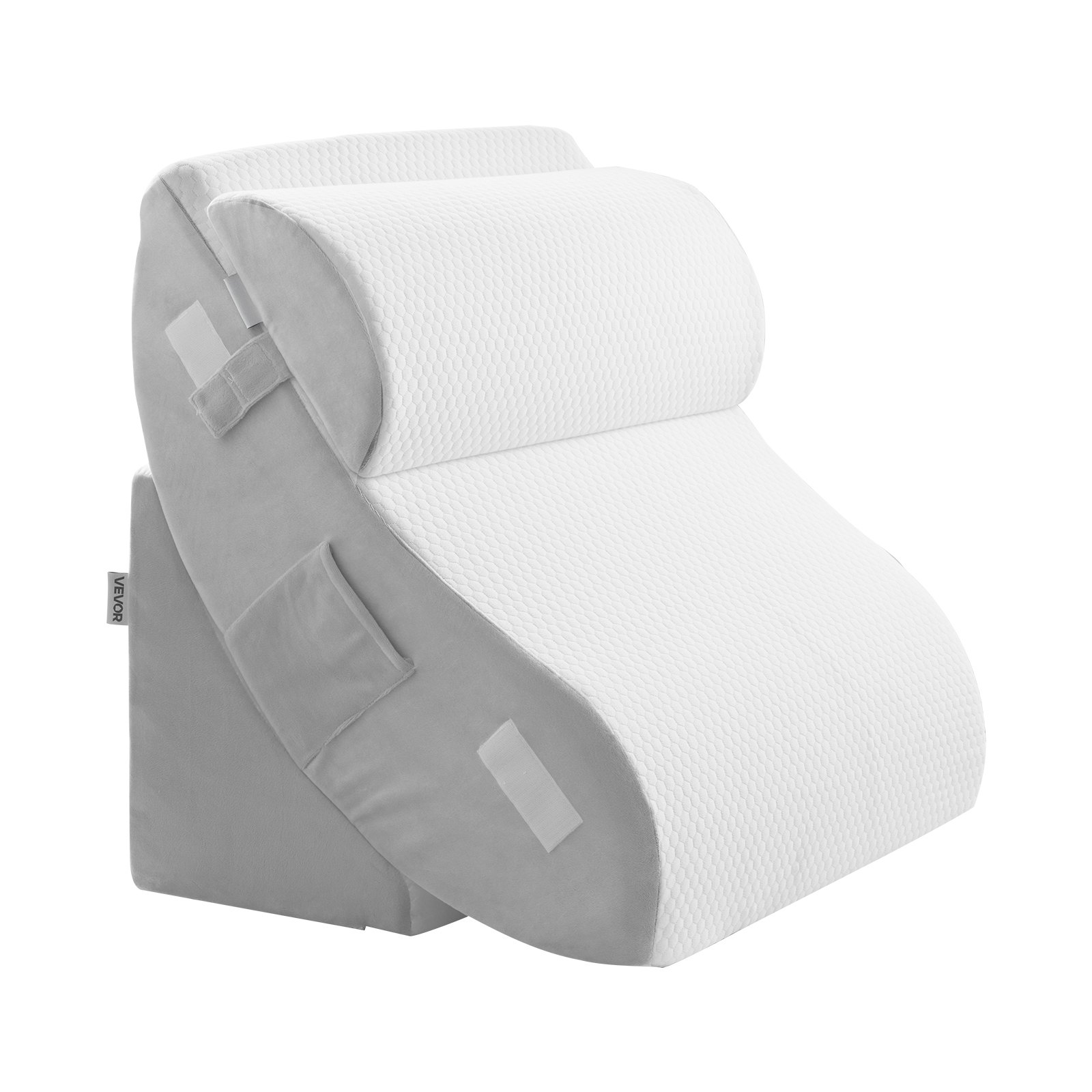 VEVOR Cuscino a Cuneo per Dormire, Set di 4, Cuscini Ortopedici Regolabili per Letto, Supporto per Gambe, Collo e Spalle, per Mal di Schiena, Reflusso Acido, Sollievo dal Russare, Bianco/Grigio