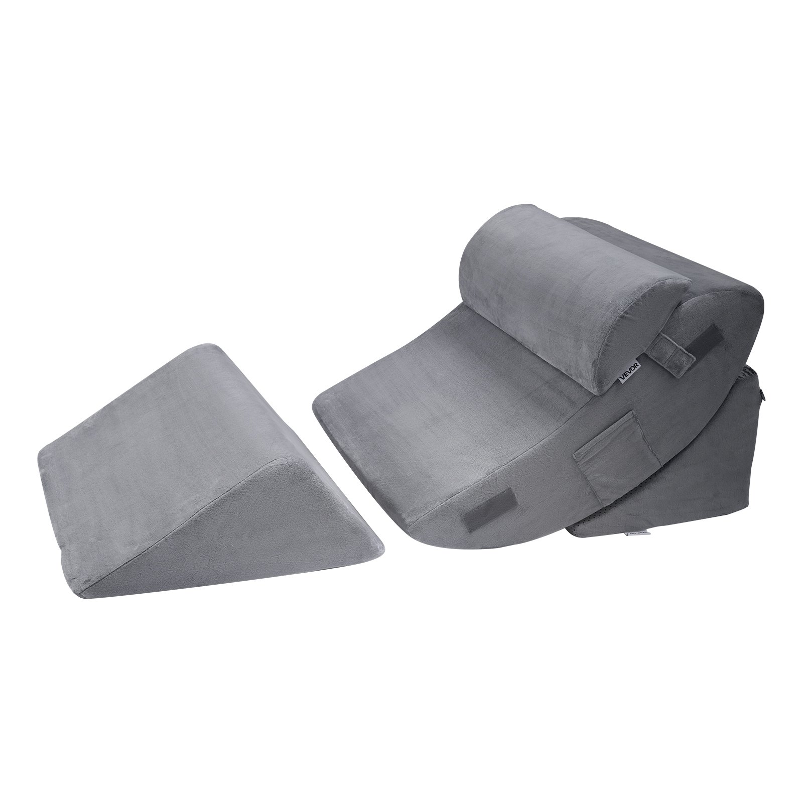 VEVOR Cuscino a Cuneo per Dormire, Set di 4, Cuscini Ortopedici Regolabili per Letto, Supporto per Gambe, Collo e Spalle, per Mal di Schiena, Reflusso Acido, Sollievo dal Russare, Grigio Scuro