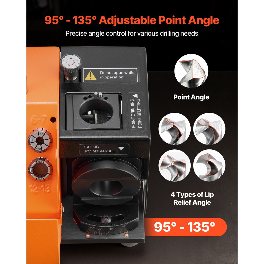 VEVOR Smerigliatrice Affilatrice per Punte da Trapano MR-13D, da 3–15 mm con Angolo di Smusso Regolabile, Labbro di Taglio Anteriore e Angolo di Punta di 95°-135°, con 13 Pinze, Mole CBN e SDC