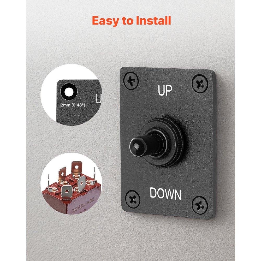 VEVOR Interruttore a Levetta, con Inversione di Polarità Momentanea a 6 Pin (ON)-Off-(ON) CC 12V/30A CA 250V/15A, con Pannello di Montaggio su e giù e Cappuccio Impermeabile per Auto