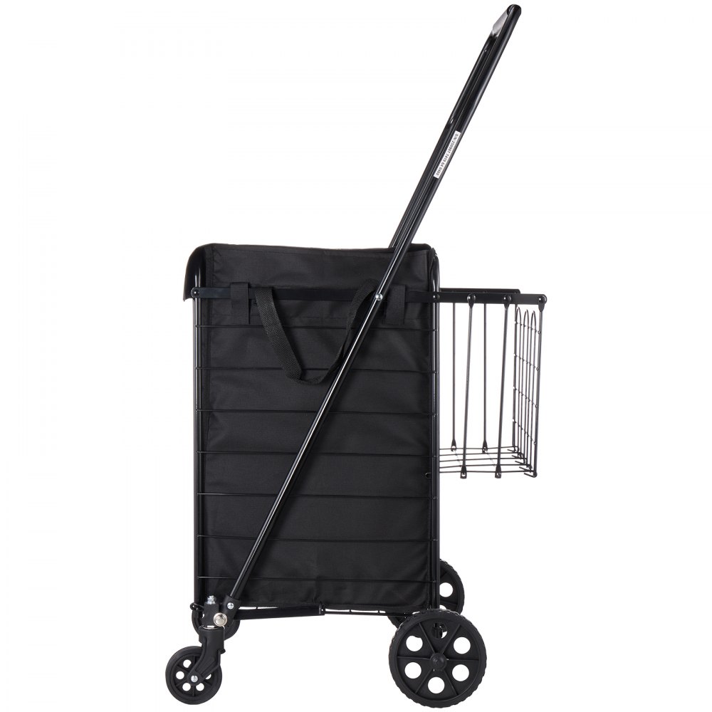 VEVOR Carrello della Spesa Pieghevole 54 x 52,5 x 100 cm con Due Cestini, Rivestimento Impermeabile e Ruote, Capacità di Carico 45,3 kg, per Spesa, Lavanderia, Campeggio, Generi Alimentari