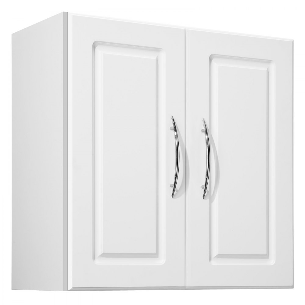 VEVOR Laundry Room Wall Cabinet, 2-Tier Wall Mounted Hanging Cabinet with Adjustable Shelf, 60 cm Cupboard Storage with 2 Doors, for Kitchen, Bathroom, Laundry, 30 x 60 x 60 cm (D x W x H), White