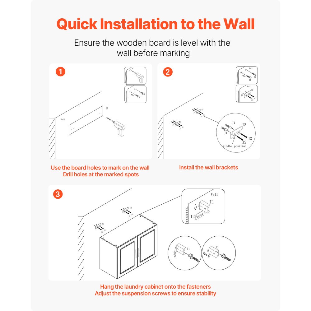 VEVOR Mobiletto Pensile per Lavanderia da 40,6 x 91,4 x 61 cm, Mobiletto Pensile a 2 Ripiani con Ripiano Regolabile, Armadietto Bagno Sospeso con 2 Ante, per Cucina, Bagno, Lavanderia, Bianco