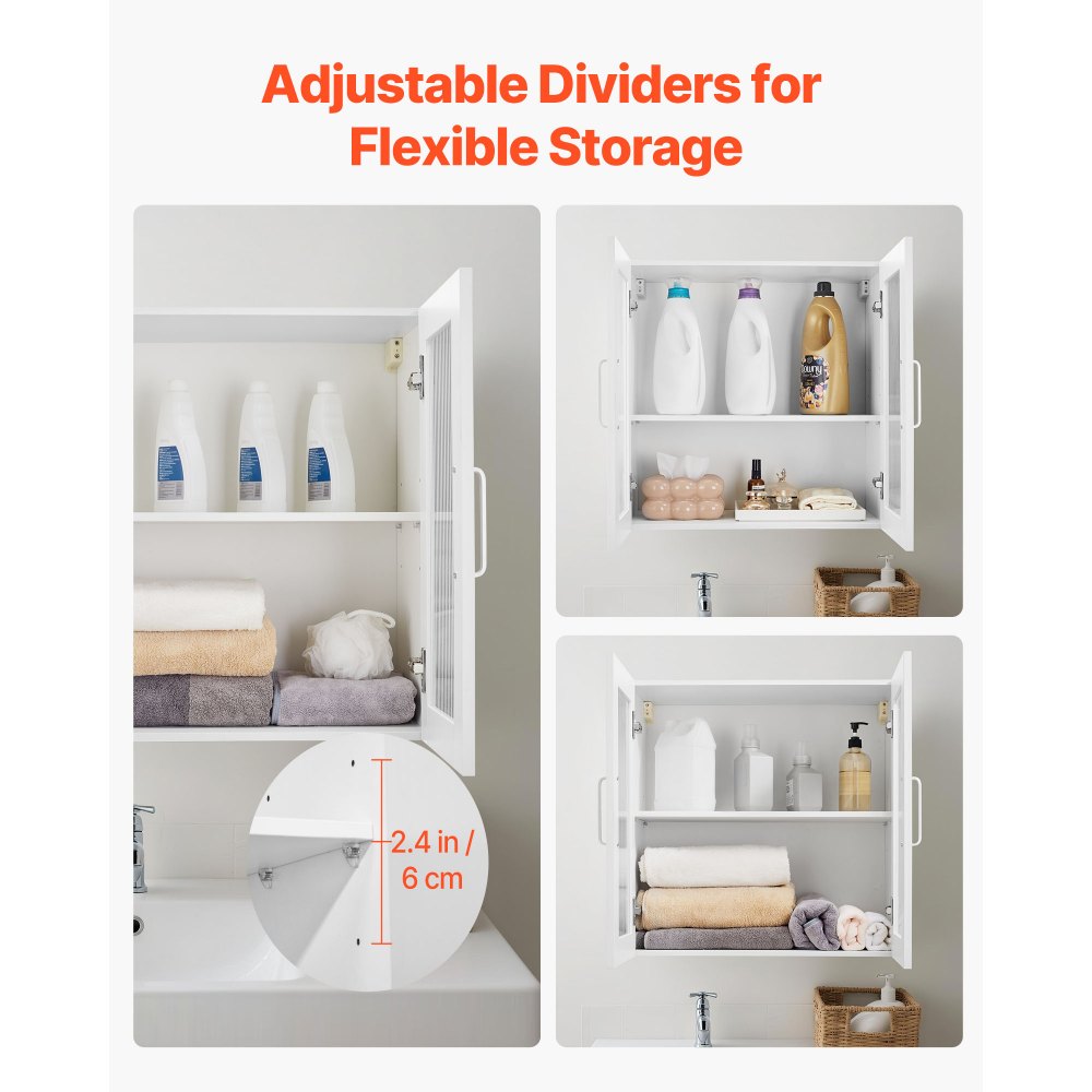 VEVOR Laundry Room Wall Cabinet, 2-Tier Wall Mounted Cabinet with Adjustable Shelf, Cupboard Storage with 4 Doors, for Kitchen, Bathroom, Laundry, Set of 2, Each 30.5 x 61 x 61 cm (D x W x H), White