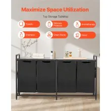 VEVOR Cesto Portabiancheria con Piano in Legno, Contenitore per Biancheria con 4 Sacchi Estensibili Tessuto Oxford 600D Struttura in Metallo, Cesto Smistamento Biancheria per Vestiti Sporchi