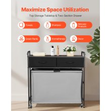 VEVOR Cesto Portabiancheria a 3 Scomparti, Contenitore per Biancheria con Ruote, Cesto Porta Biancheria, Borsa Scorrevole, 2 Cassetti Ganci, Vestiti Sporchi da Lavanderia, Bagno, Casa