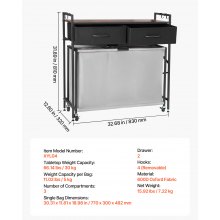 VEVOR Cesto Portabiancheria a 3 Scomparti, Contenitore per Biancheria con Ruote, Cesto Porta Biancheria, Borsa Scorrevole, 2 Cassetti Ganci, Vestiti Sporchi da Lavanderia, Bagno, Casa