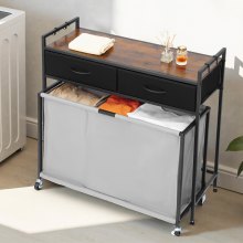 VEVOR Cesto Portabiancheria a 3 Scomparti, Contenitore per Biancheria con Ruote, Cesto Porta Biancheria, Borsa Scorrevole, 2 Cassetti Ganci, Vestiti Sporchi da Lavanderia, Bagno, Casa