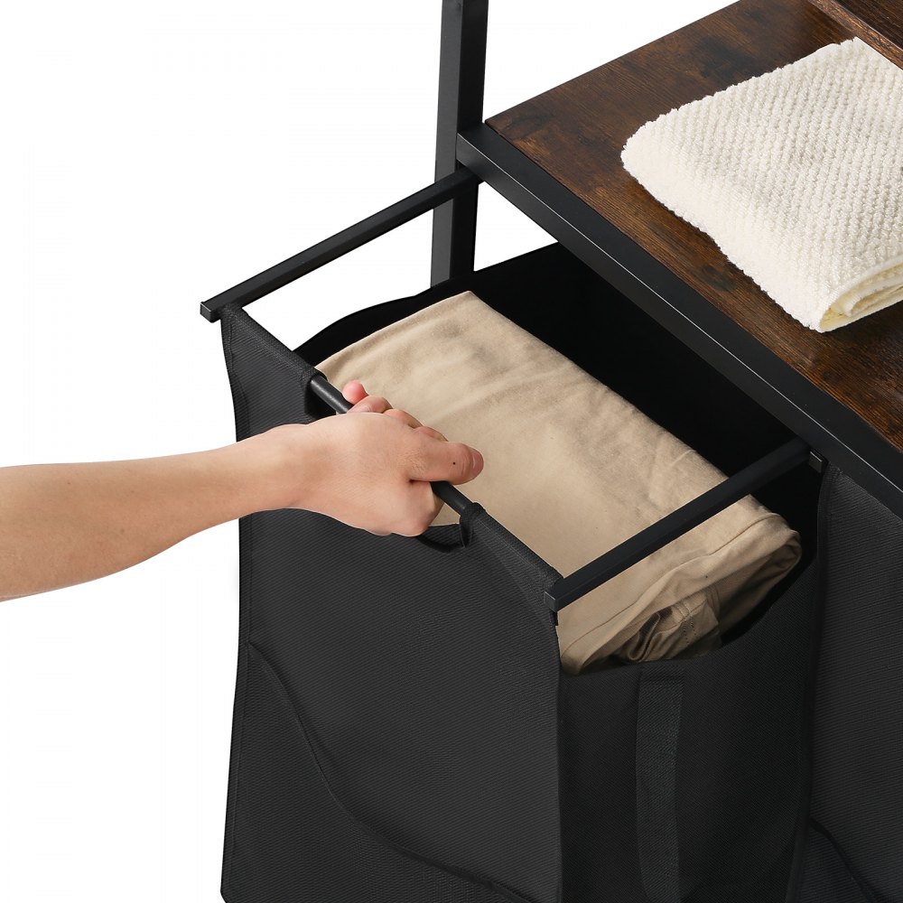 VEVOR Cesto Portabiancheria a 4 Ripiani, Cesto Portabiancheria con Ruote a 2 Scomparti, Separatore per Biancheria, Piano Portaoggetti, Ganci, Sacchetti in Tessuto Oxford 600D da Lavanderia, Bagno