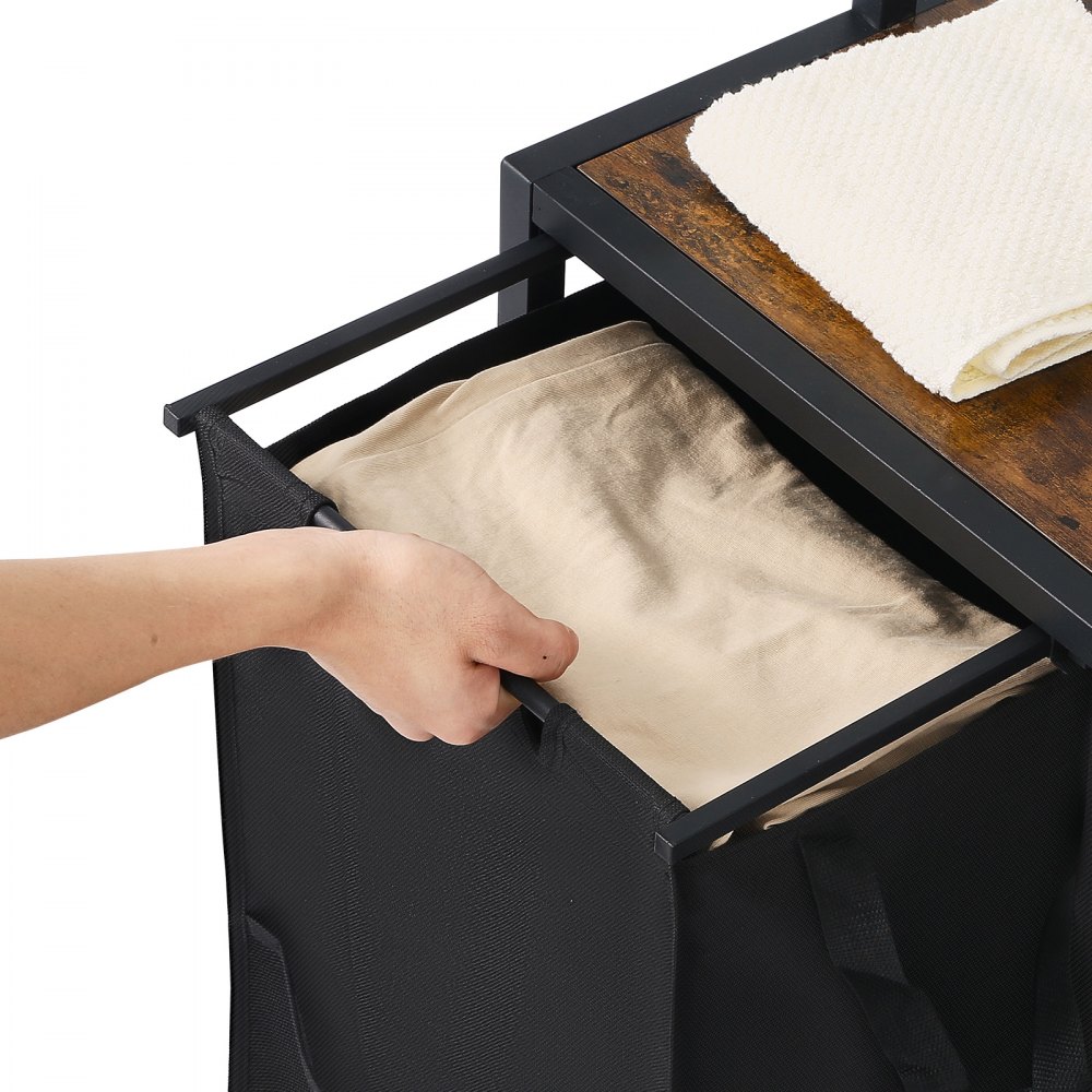 VEVOR Cesto Portabiancheria con 2 Scomparti, Cesto Portabiancheria con Ruote, Separatore per Biancheria, Piano Portaoggetti, Ganci, Sacchetti per Vestiti Sporchi in Tessuto Oxford 600D da Lavanderia