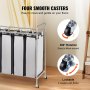 VEVOR Carrello Portabiancheria a 4 Sezioni, 765x406x865 mm Cesta Porta Biancheria con 4 Sacchi Rimovibili Tessuto Oxford, Portabiancheria Mobile in Ferro con Ruote in Gomma Carico 20KG per Lavanderia