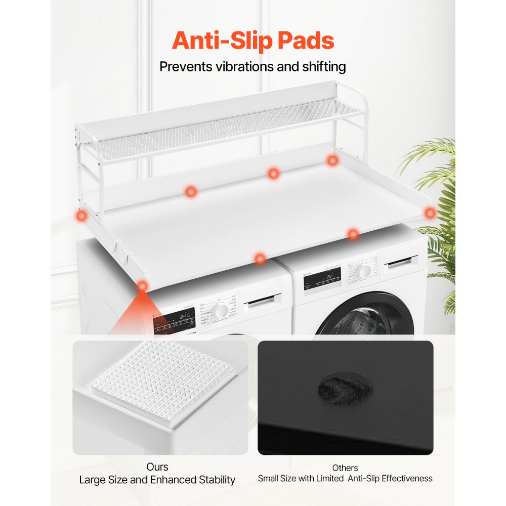 VEVOR worktop for washing machine and dryer with 2-tier shelf (1370 x 700 x 419 mm) Drum shelf with anti-slip pads, water-repellent laundry storage mat, white