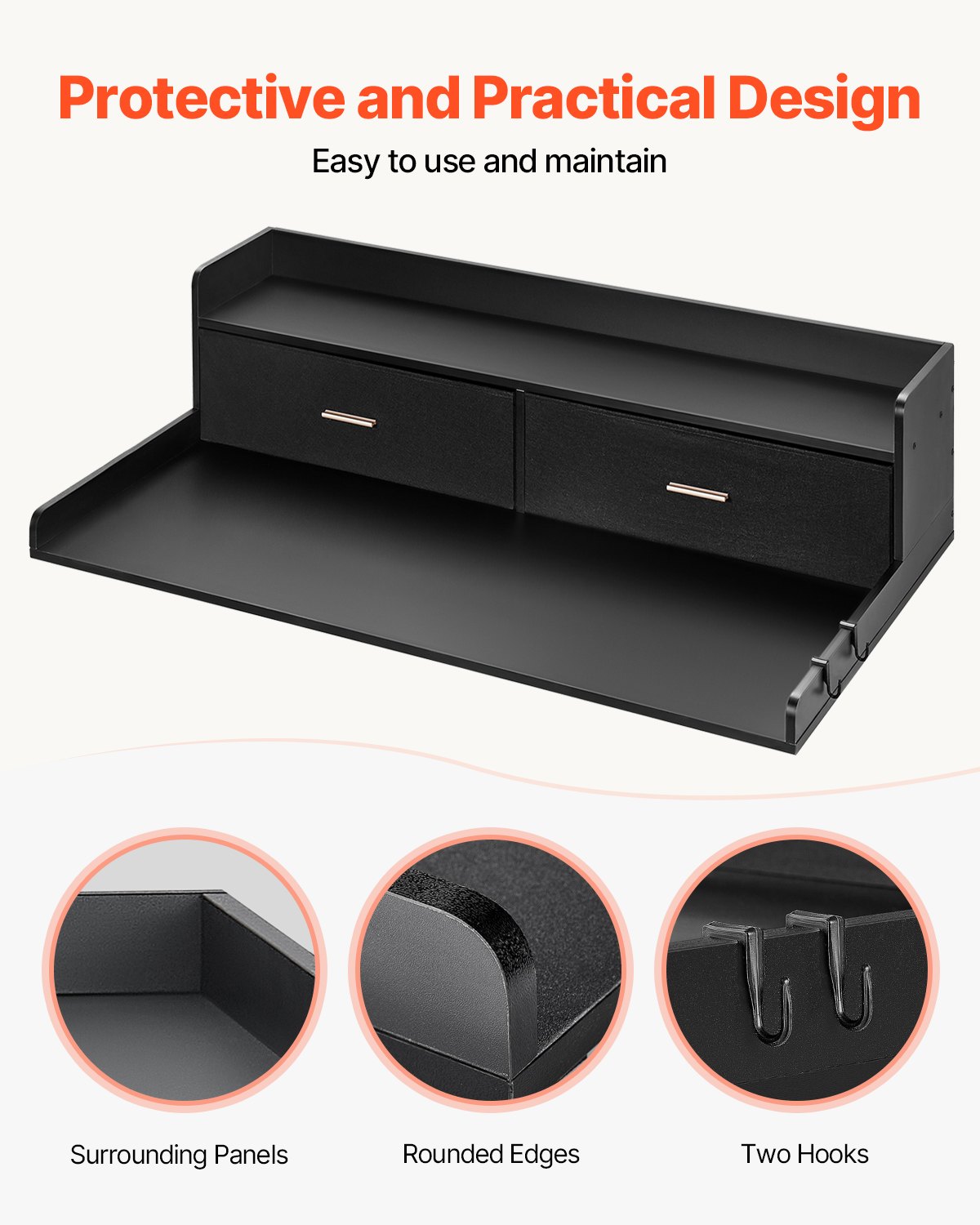 VEVOR 2 Cassetti per Lavatrice e Asciugatrice con Ripiano a 2 Livelli, 137 x 70 cm in Legno con Cuscinetti Antiscivolo, Piano di Appoggio per Lavanderia Resistente all'Acqua per Organizzazione, Nero