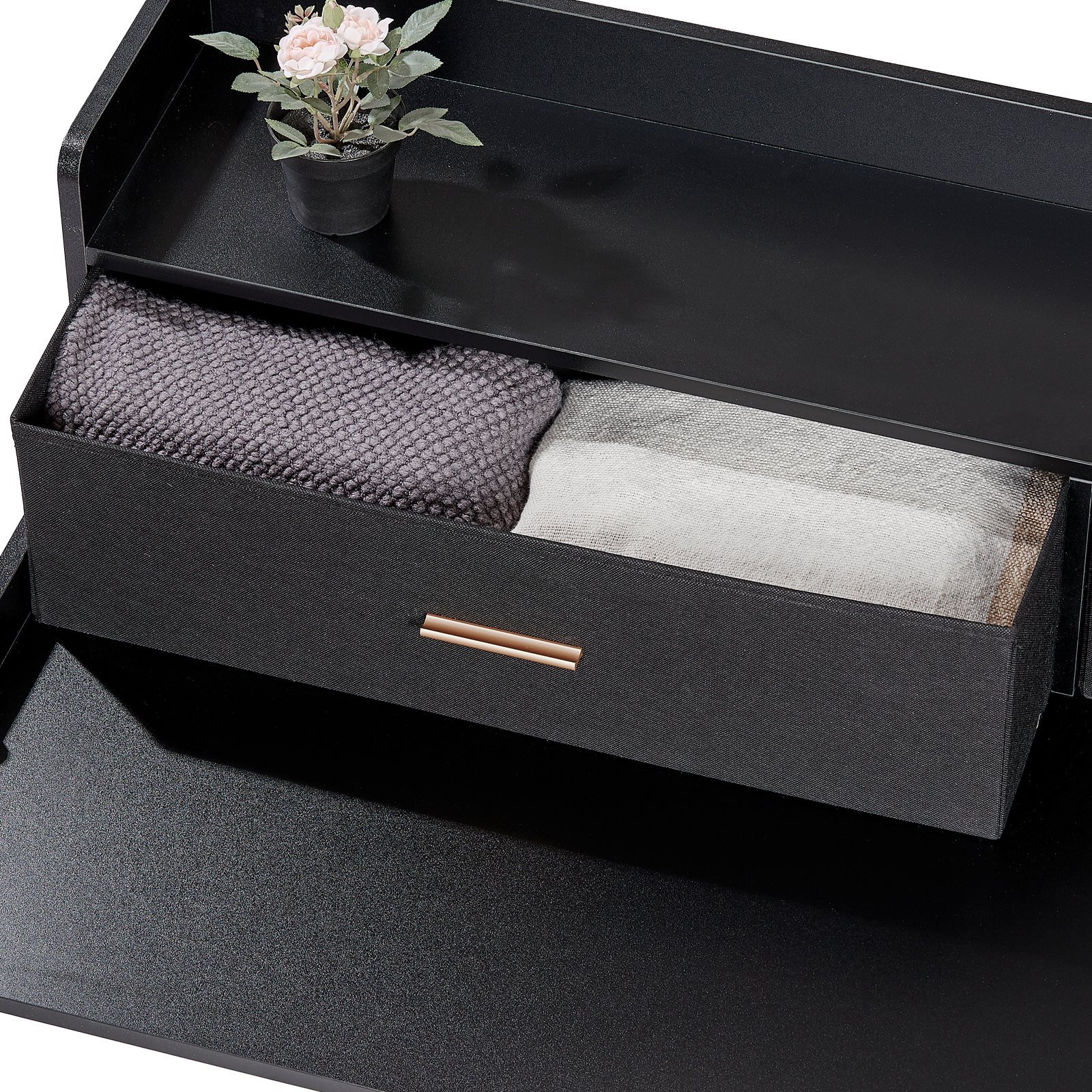 VEVOR 2 Cassetti per Lavatrice e Asciugatrice con Ripiano a 2 Livelli, 137 x 70 cm in Legno con Cuscinetti Antiscivolo, Piano di Appoggio per Lavanderia Resistente all'Acqua per Organizzazione, Nero