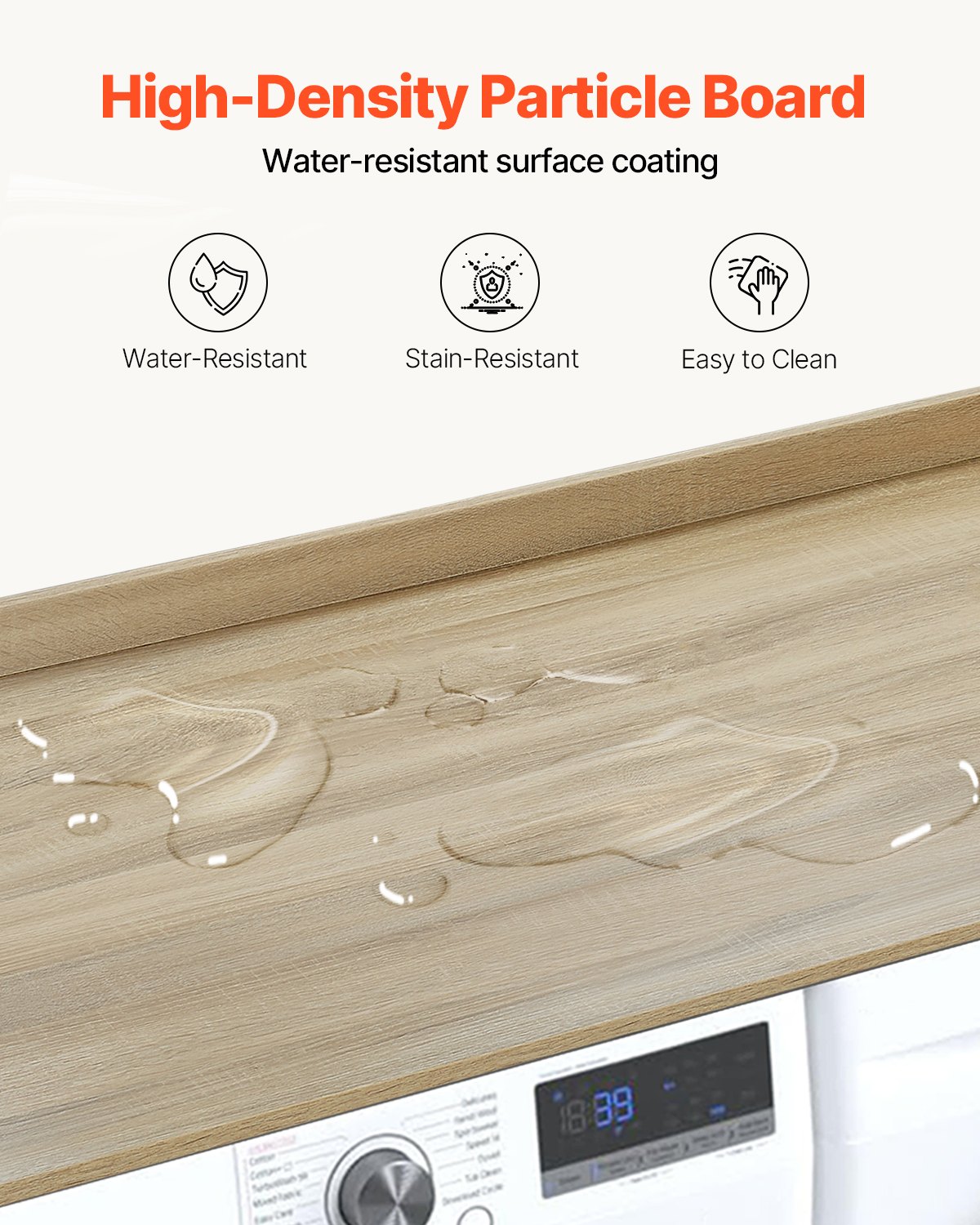 VEVOR Worktop for Washing Machine & Dryer, 1370 x 700 x 69 mm Wooden Worktop, Water-Repellent Washing Machine Cover with Anti-Slip Pads, for Storage, Oak Color