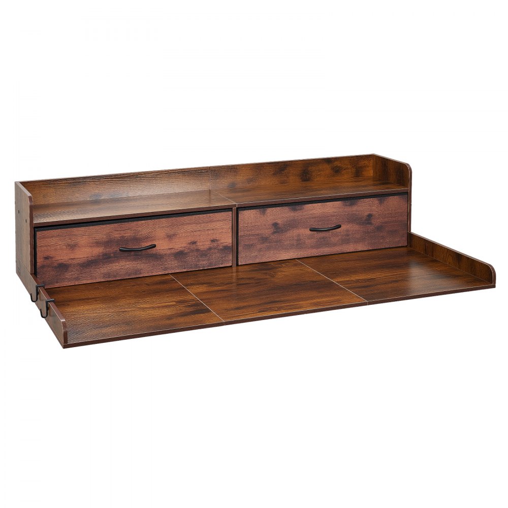 VEVOR Piano di Lavoro per Lavatrice e Asciugatrice con Ripiano 137 x 69,9 cm, Piano d'Appoggio con 2 Cassetti Integrati, Bordi Rialzati e Ganci, Coprilavatrice in Legno per Zona Lavanderia, Marrone