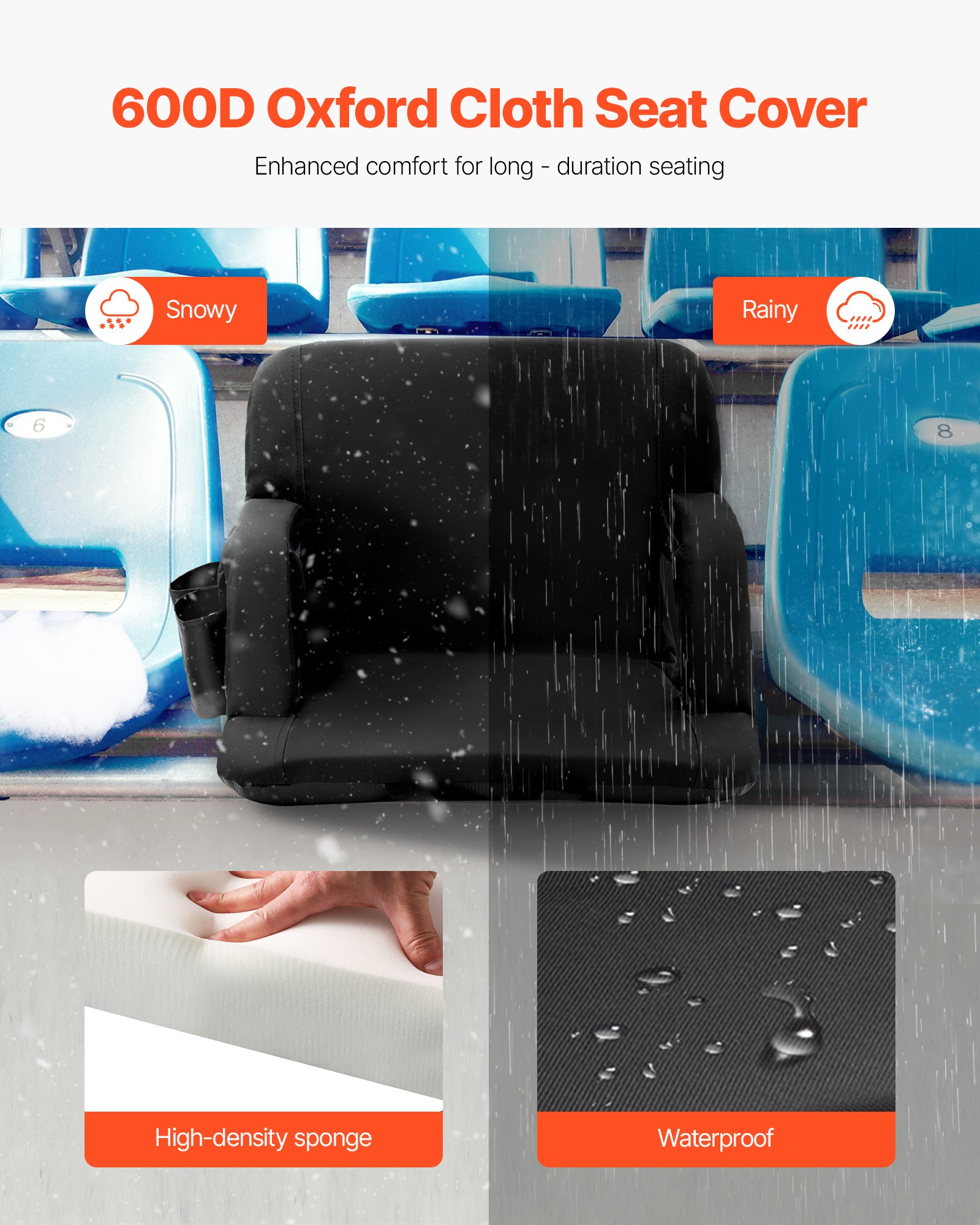 VEVOR Sedile da Stadio con Supporto per Schiena, Sedia da Stadio con Cuscino Imbottito Pieghevole, con Portabicchieri Tascabile con Gancio, per Eventi Sportivi Concerti in Campeggio sulla Spiaggia