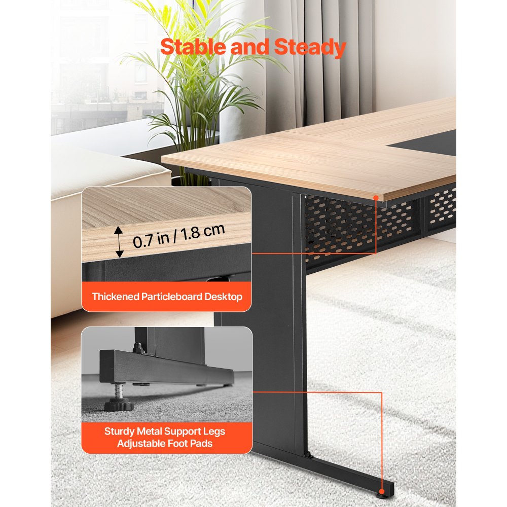 VEVOR Scrivania Mobile da Ufficio Moderna a L con Cassetti e Mobiletto Portaoggetti, Scrivania Reversibile in Ferro e Legno, Capacità di Carico di 158,7 kg, per Computer per Lavoro, Scrittura