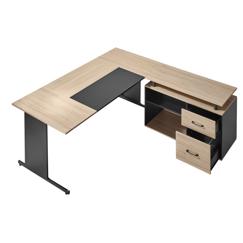 VEVOR Scrivania Mobile da Ufficio Moderna a L con Cassetti e Mobiletto Portaoggetti, Scrivania Reversibile in Ferro e Legno, Capacità di Carico di 158,7 kg, per Computer per Lavoro, Scrittura
