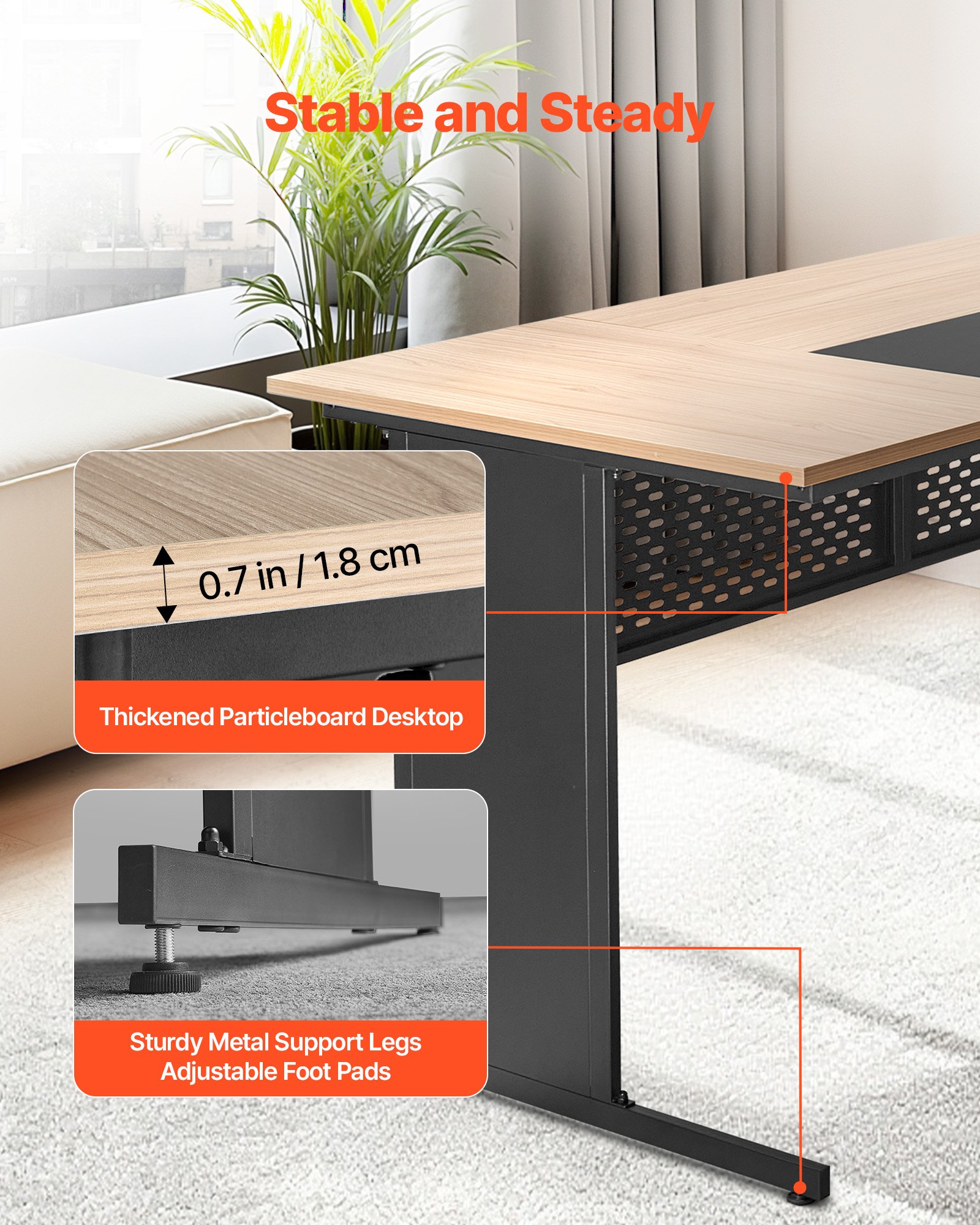 VEVOR Scrivania Mobile da Ufficio Moderna a L con Cassetti e Mobiletto Portaoggetti, Scrivania Reversibile in Ferro e Legno, Capacità di Carico di 158,7 kg, per Computer per Lavoro, Scrittura