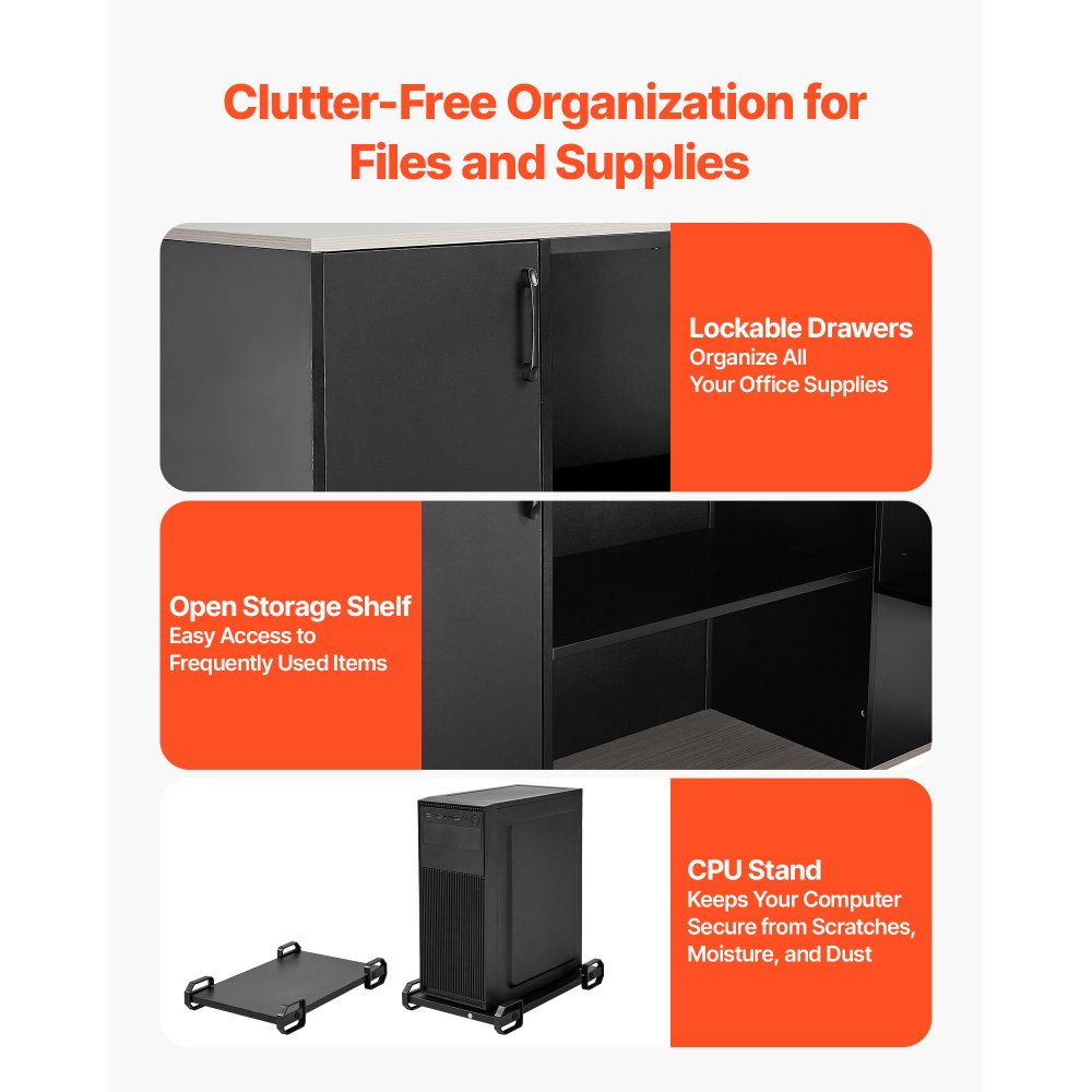 VEVOR Scrivania Direzionale a L, Ampia Scrivania in Legno Moderna per Ufficio con Cassetti, Mobiletto Portaoggetti e Supporto per CPU, Capacità di Carico di 158,7 kg, per Computer per Lavoro, Studio