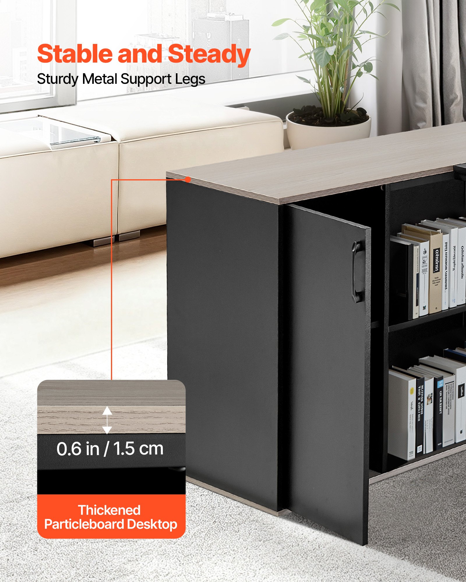 VEVOR Scrivania Direzionale a L, Ampia Scrivania in Legno Moderna per Ufficio con Cassetti, Mobiletto Portaoggetti e Supporto per CPU, Capacità di Carico di 158,7 kg, per Computer per Lavoro, Studio