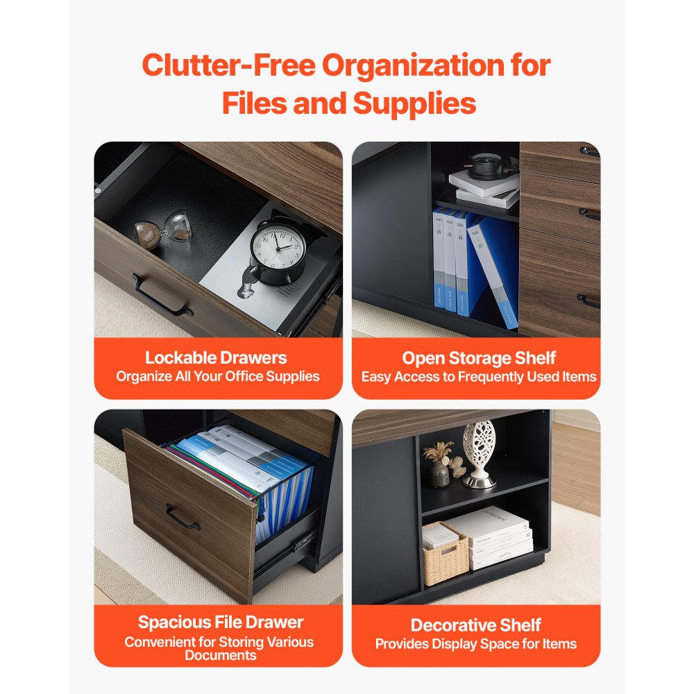 VEVOR Scrivania Mobile da Ufficio Moderna a L con Cassetti e Mobiletto Portaoggetti, Scrivania in Legno Robusto, Capacità di Carico di 158,7 kg, per Computer per Lavoro, Studio, Scrittura