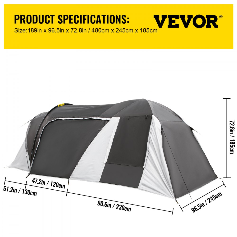VEVOR Tenda da Campeggio con Garage Moto 480x245x185 cm Poliestere Impermeabile
