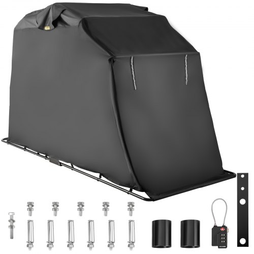 VEVOR Copertura per Moto, Copertura per Moto Impermeabile, Capanno per Moto Resistente, Capanno per Moto Oxford 600D Anti-UV, 133,9"x53,9"x76,8" Tenda Nera per Garage con Serratura e Peso
