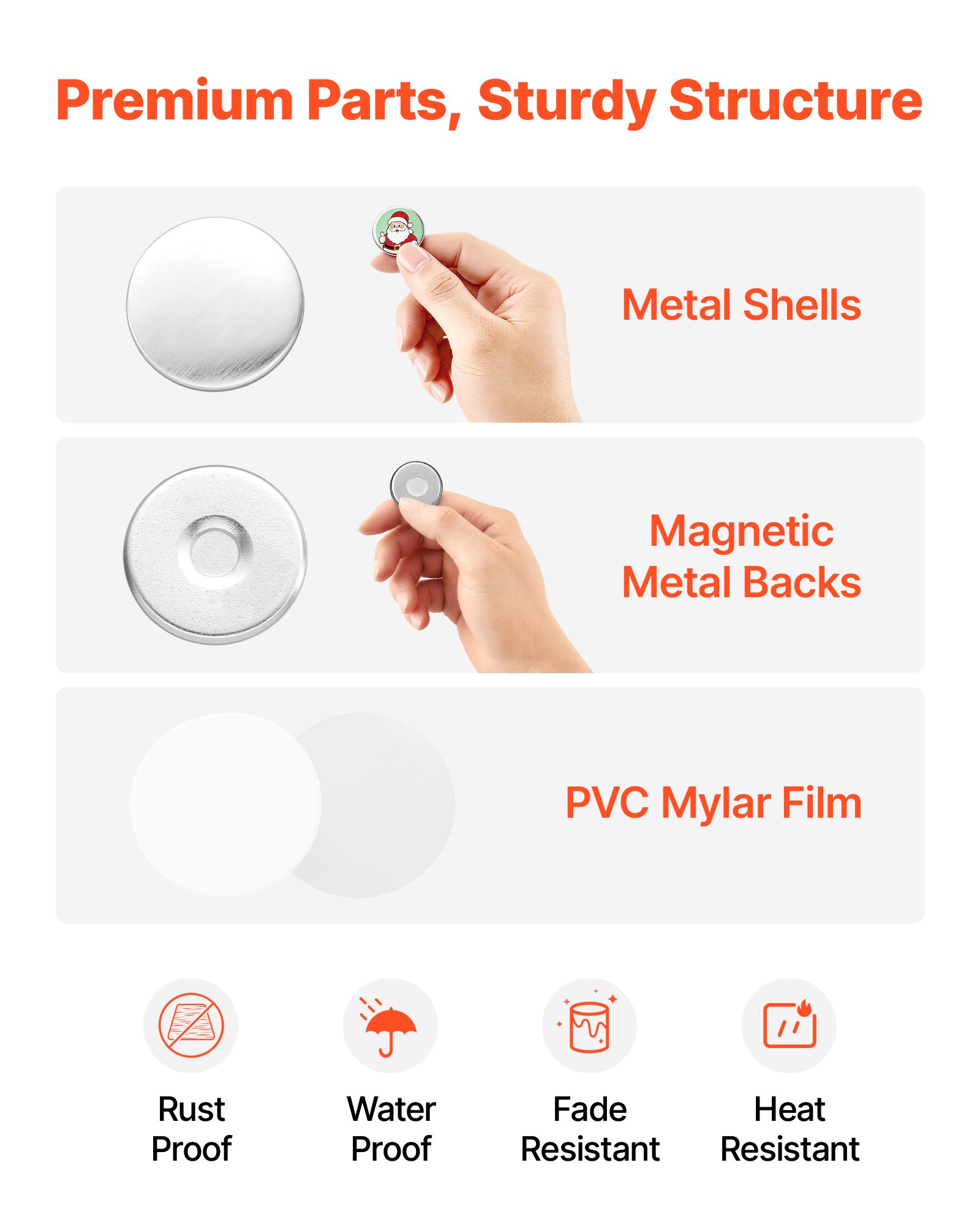 VEVOR Materiale di Consumo Creazione Bottoni 50 Set Magneti da 25 mm, Componenti per Bottoni con Retro Magnetico Gusci in Metallo Pellicole e Fogli Carta Circolare, per Fai Da Te Oggetti Decorativi