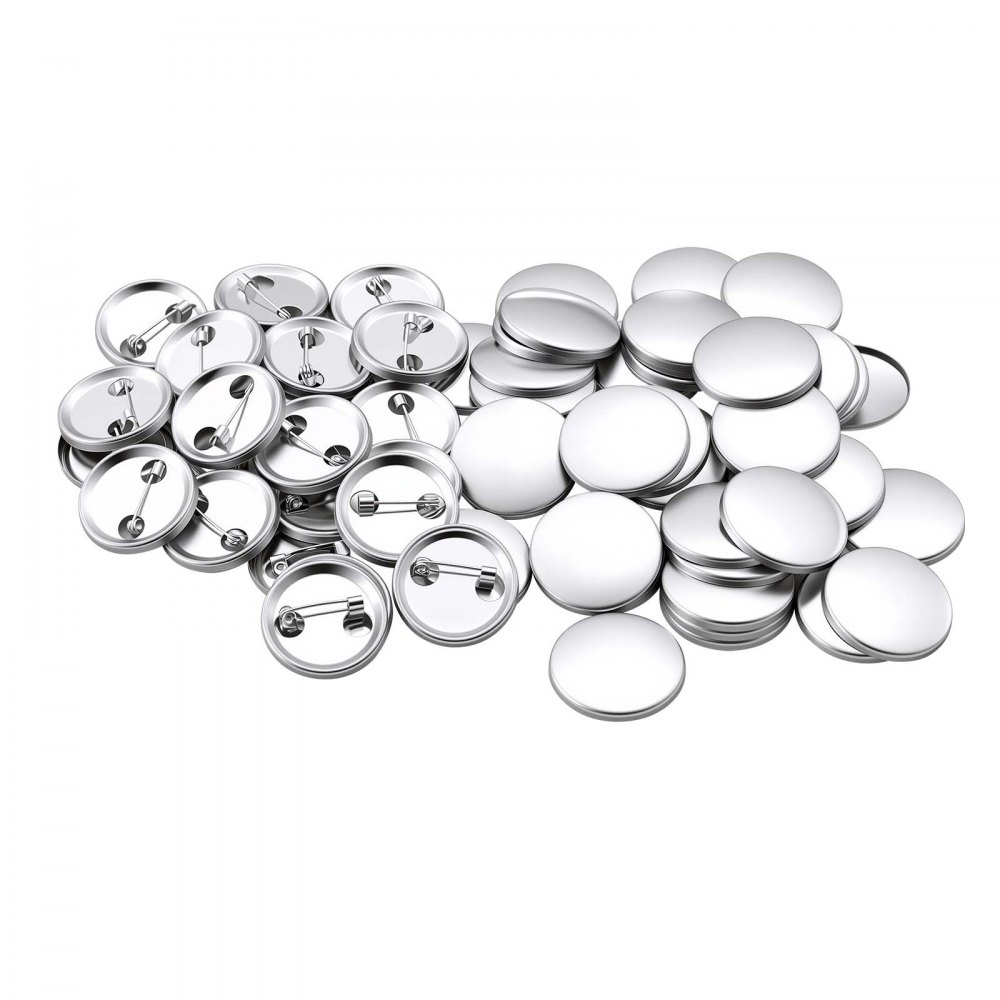 VEVOR Componenti per Bottoni Fai Da Te 200 Set da 0,98 pollici / 25 mm, Materiali di Consumo per Spille con Retro in Metallo, Gusci in Metallo Pellicole e Fogli di Carta, per Lavoretti Scolastici
