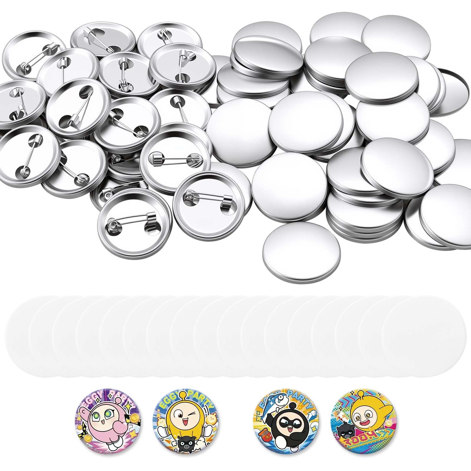 VEVOR Componenti per Bottoni Fai Da Te 200 Set da 0,98 pollici / 25 mm, Materiali di Consumo per Spille con Retro in Metallo, Gusci in Metallo Pellicole e Fogli di Carta, per Lavoretti Scolastici