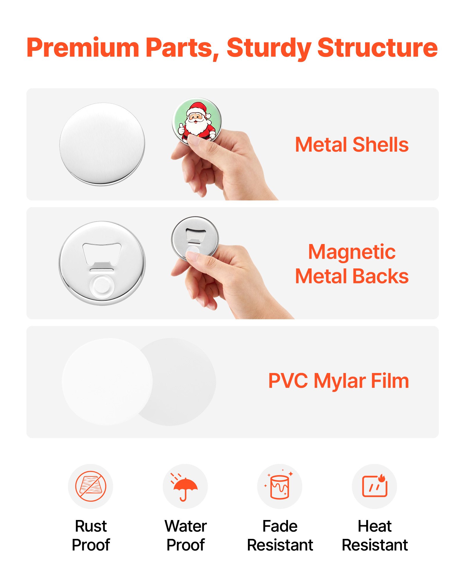 VEVOR Accessori Creazione Bottoni Magnetici 50 Set Componenti da 58 mm, Materiali da Consumo con Retro Magnetico e Apribottiglie, con Gusci in Metallo Pellicole e Fogli Carta Circolare, per Fai Da Te