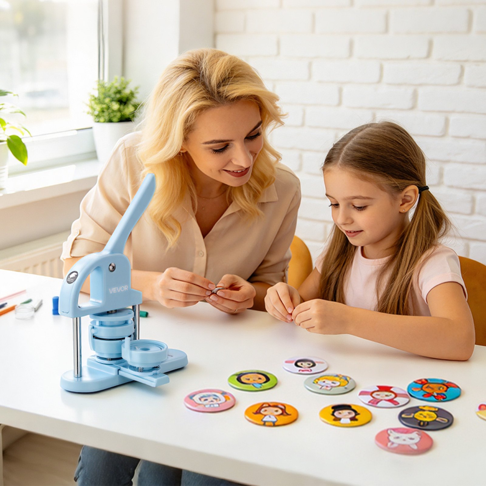 VEVOR Accessori Creazione Bottoni Magnetici 50 Set Componenti da 58 mm, Materiali da Consumo con Retro Magnetico e Apribottiglie, con Gusci in Metallo Pellicole e Fogli Carta Circolare, per Fai Da Te