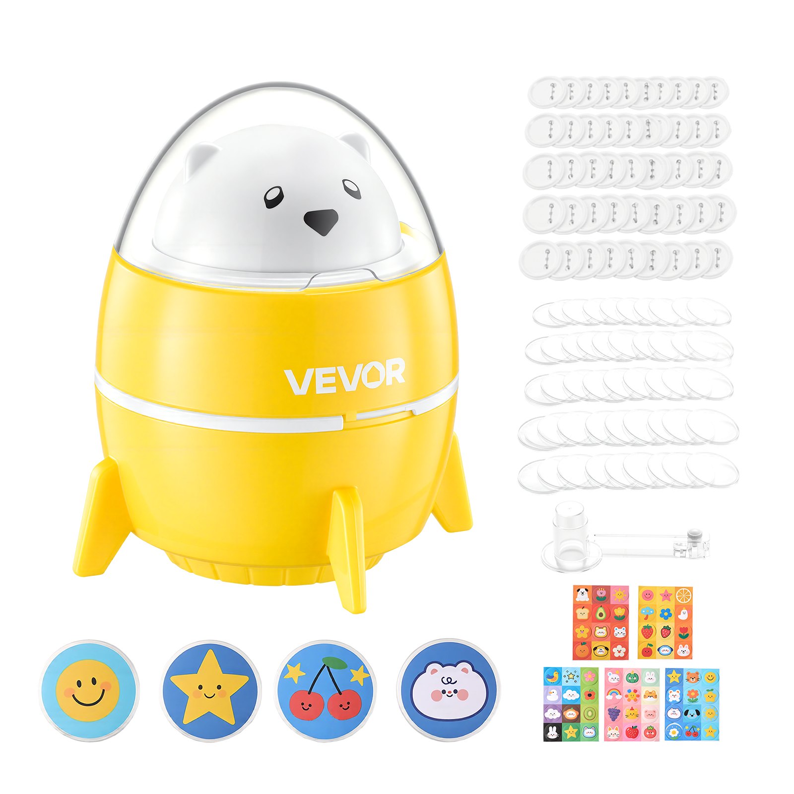 VEVOR Macchina Piccola per Creazione Spille in Plastica 58 mm, Pressa per Spille con 50 Componenti e Carta Motivi Prestampati, Taglierina Circolare, per Fai Da Te Personalizzati e Regali di Compleanno