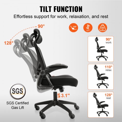 Sedia Da Ufficio Ergonomica KESSER Con Braccioli Regolabili E Poggiatesta - Inclinazione 125° E Portata 150 Kg