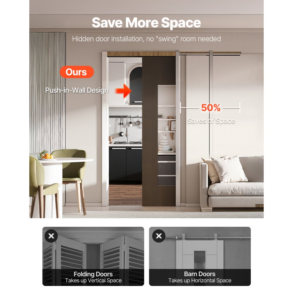 VEVOR Pocket Door Frame Kit, for 610-813mm Wide 2032mm High Door, Pocket Door Kit with Two-Way Soft Close Mechanism, Slide Smoothly Quietly, Easy to Install, Premium Galvanized Steel, for Living Room
