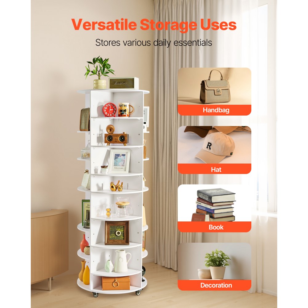 VEVOR Espositore per Scarpe Girevole a 360° con 588 x 588 x 1646 mm per 28 Paia di Scarpe 7 Ripiani, Portascarpe con Ruote, Scarpiera Rotante per Camera da Letto, Soggiorno, Ingresso, Bianco