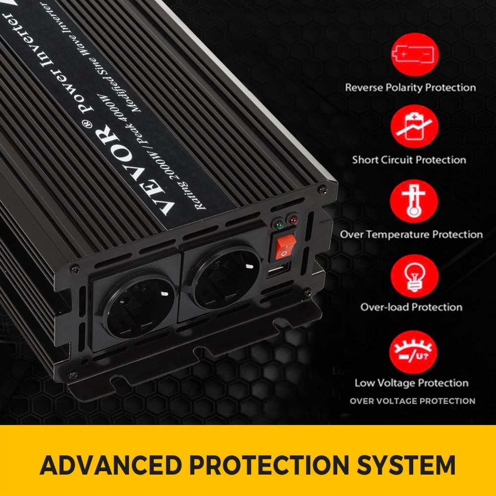 Inverter Di Potenza 2000w Per Auto Da 12v Dc A 230v Ac Potenza Di Picco 4000w