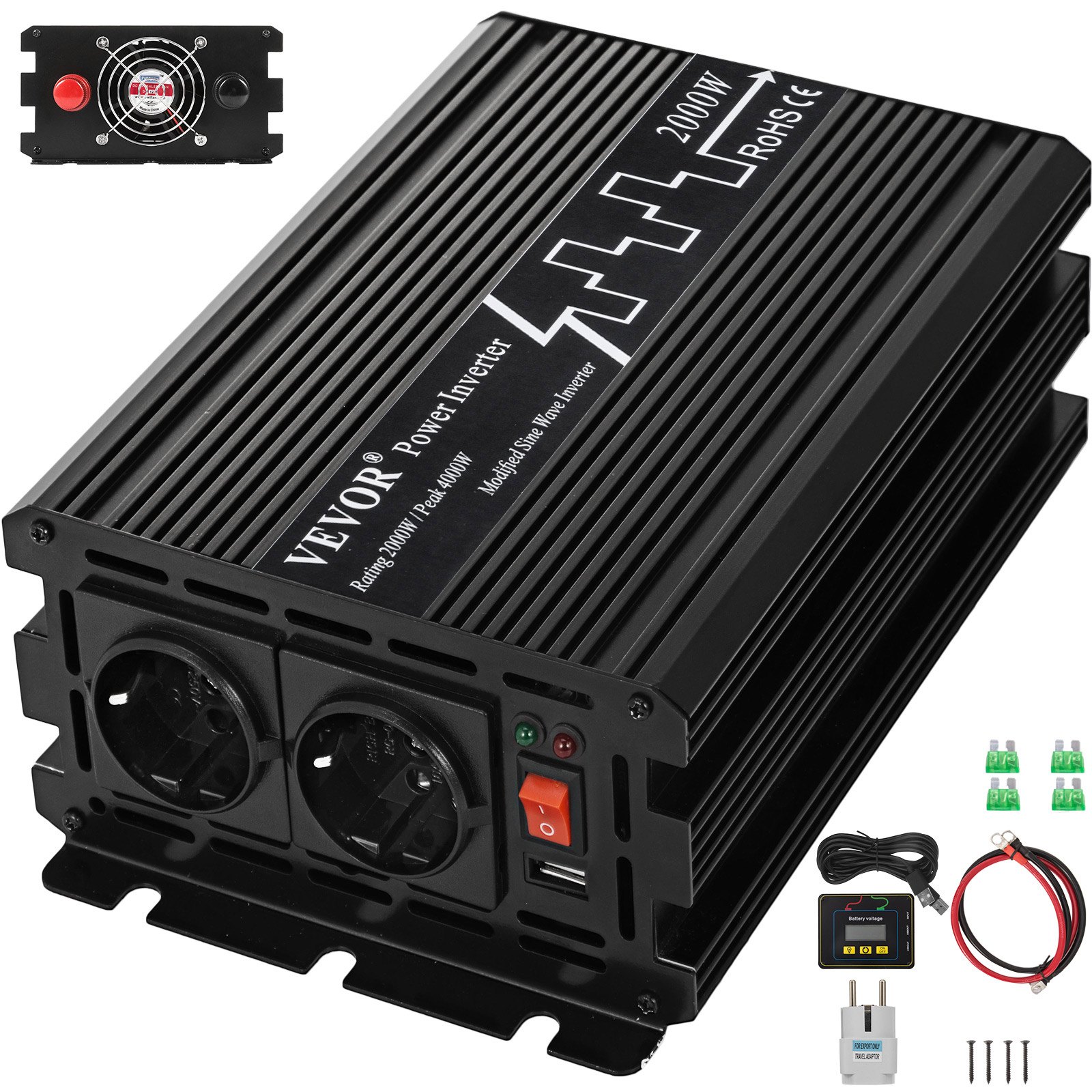 Inverter Di Potenza 2000w Per Auto Da 12v Dc A 230v Ac Potenza Di Picco 4000w