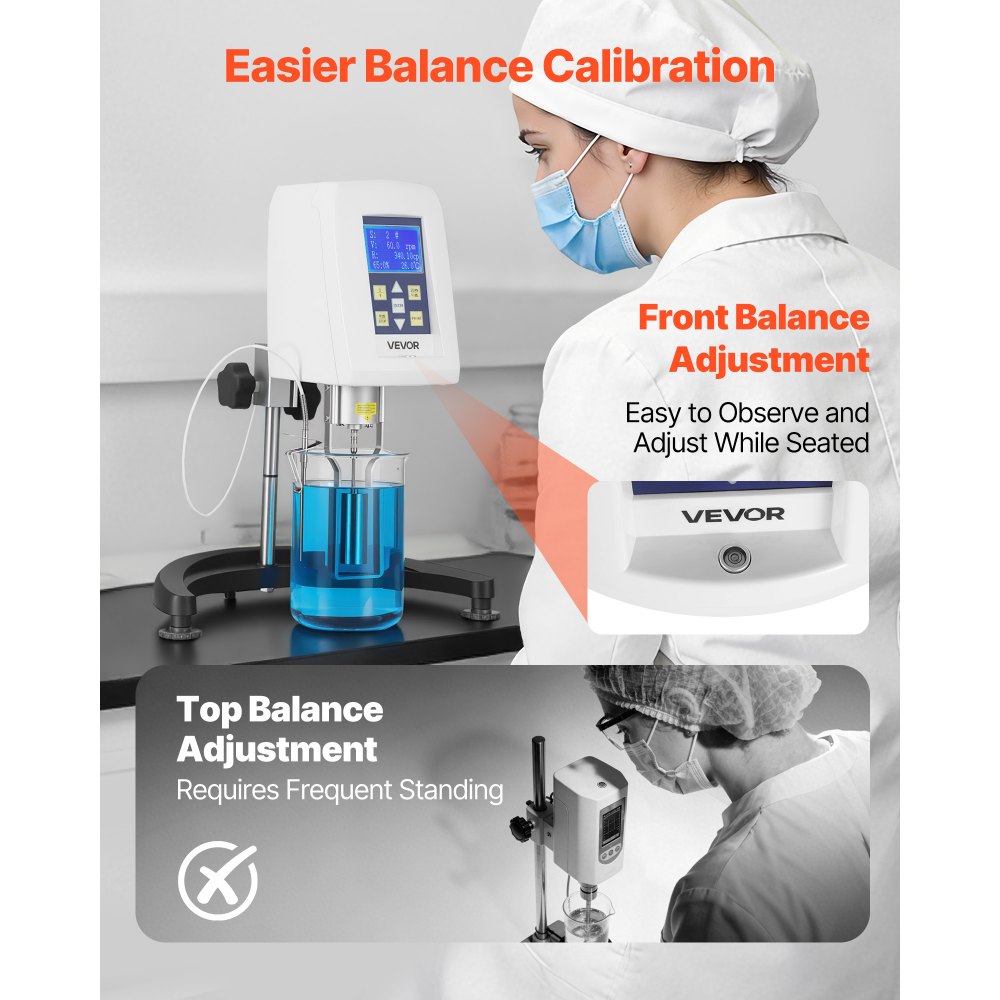 VEVOR Digital Rotary Viscometer, 10-100,000 mPa.s(cP), ±2% Accuracy, 100-240V Digital Rotational Viscosity Meter with 4 Rotors and Temperature Probe, LCD Display, Lab Viscometer for Fluid Testing