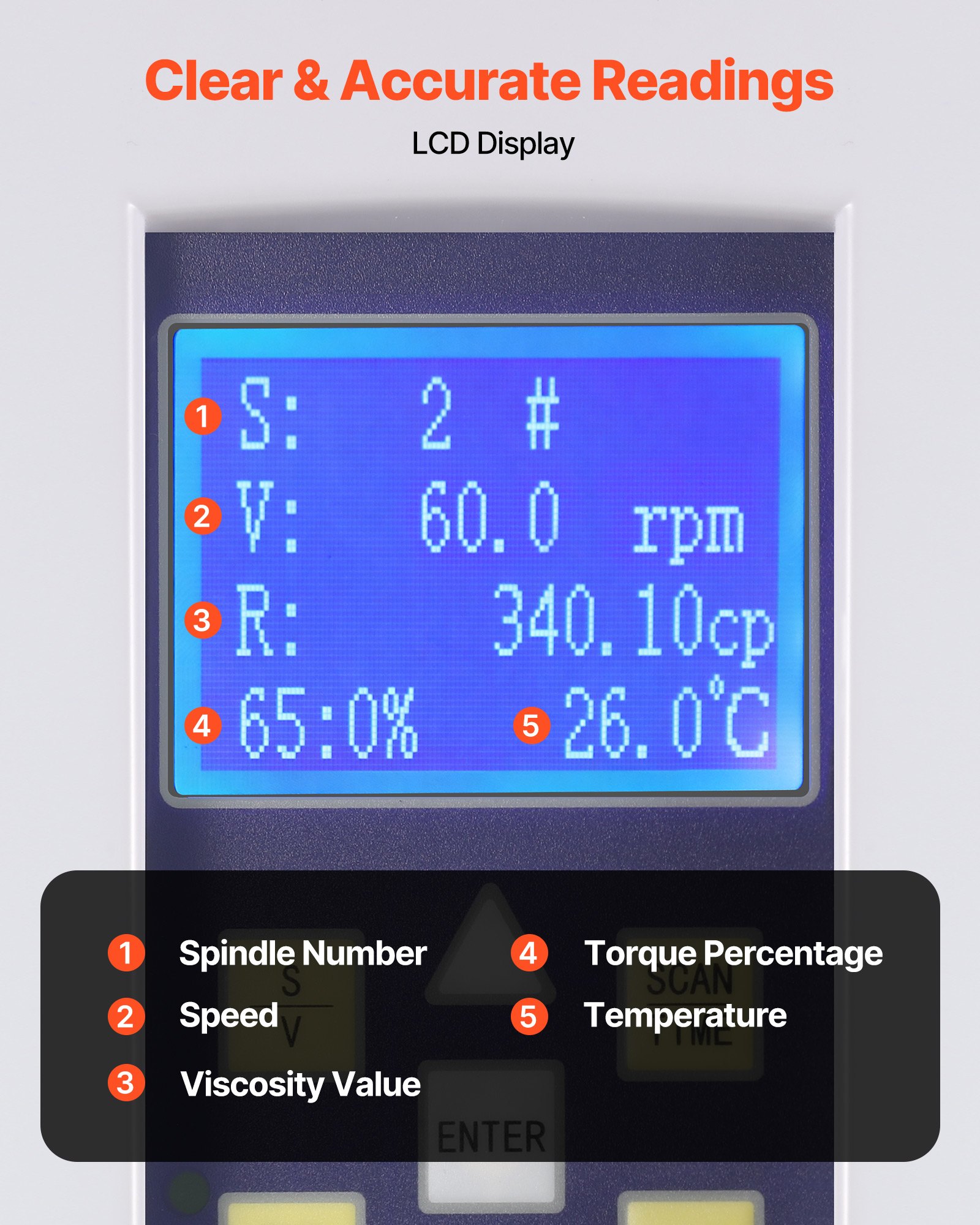 VEVOR Digital Rotary Viscometer, 10-100,000 mPa.s(cP), ±2% Accuracy, 100-240V Digital Rotational Viscosity Meter with 4 Rotors and Temperature Probe, LCD Display, Lab Viscometer for Fluid Testing
