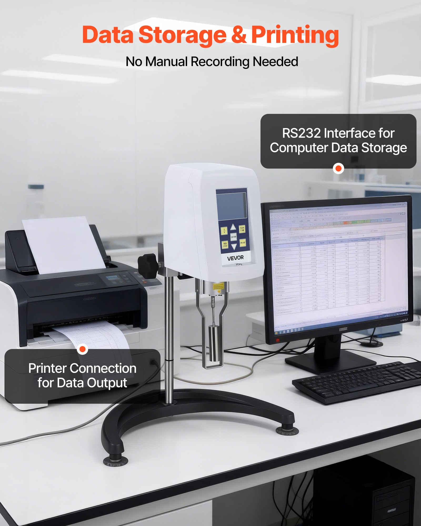 VEVOR Digital Rotary Viscometer, 10-100,000 mPa.s(cP), ±2% Accuracy, 100-240V Digital Rotational Viscosity Meter with 4 Rotors and Temperature Probe, LCD Display, Lab Viscometer for Fluid Testing