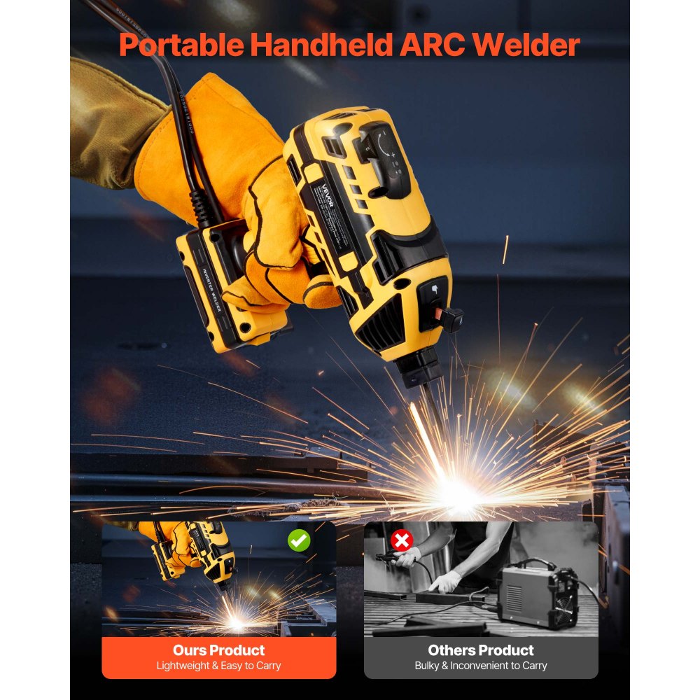 VEVOR Portable Handheld Welding Machine, 20 - 120A Portable ARC Welder with 5-Level Current Adjustment & IGBT Inverter, Handheld Stick Welder with Hot Start Function Fit for 1.6mm-3.2mm Welding Rods