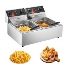 VEVOR Friggitrice Doppia Vasca Friggitrice Commerciale Potenza Totale da 5000 W, Doppio Controllo della Temperatura Regolabile in Acciaio Inossidabile per Uso Alimentare per Patatine Fritte