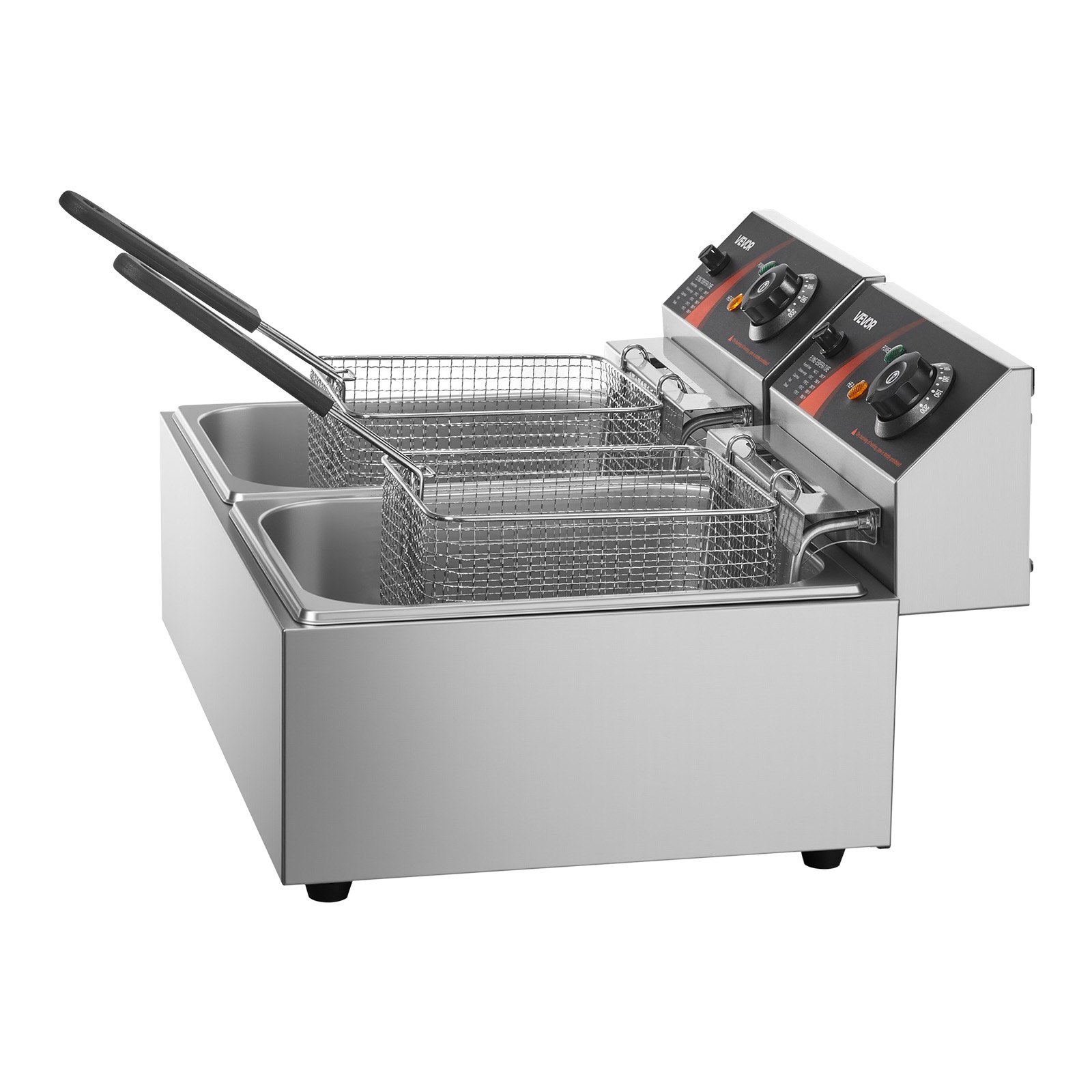VEVOR Friggitrice Doppia Vasca Friggitrice Commerciale Potenza Totale da 5000 W, Doppio Controllo della Temperatura Regolabile in Acciaio Inossidabile per Uso Alimentare per Patatine Fritte