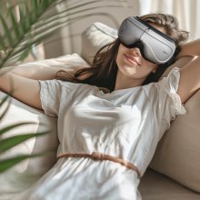 VEVOR Massaggiatore per Gli occhi con Calore, Maschera per Massaggio degli Occhi Riscaldata, 5 Modalità, Musica Bluetooth, Pieghevole a 180° per Emicranie, Affaticamento degli Occhi, Occhiaie, Grigio