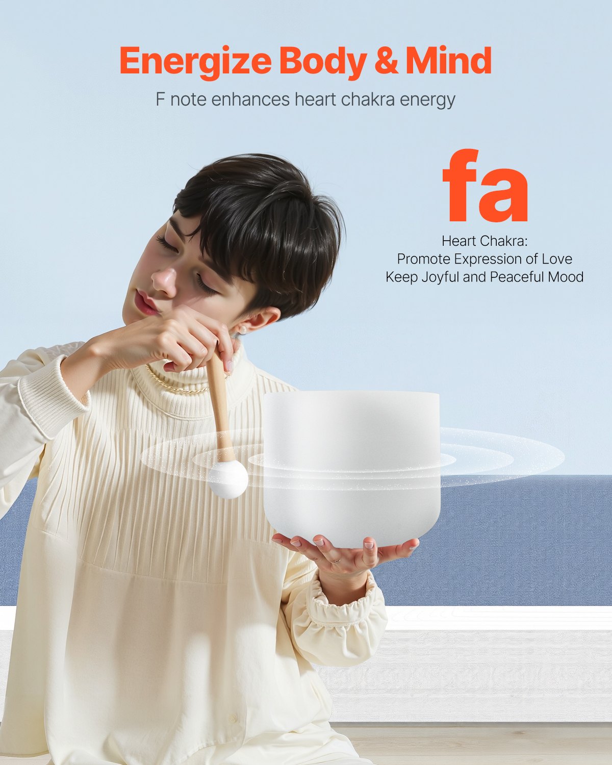 VEVOR Campana di Cristallo per Canto Meditazione, Ciotola per Canto con Chakra del Cuore Nota F Diametro 8 pollici, Ciotola Portatile in Quarzo Smerigliato con Borsa da Trasporto, Campana Tibetana